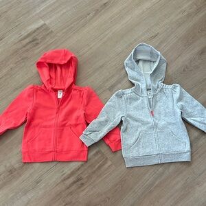 Carter’s Girls 2pcs Fleece Full Zip Hoodie Set - Neon Pink and Gray